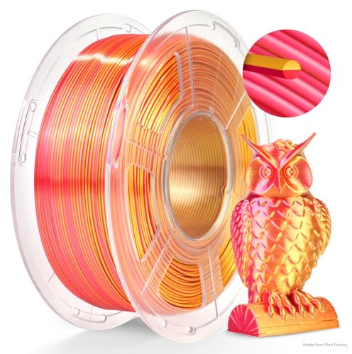 TECBEARS Silk PLA Filament 1.75MM, Dual Color PLA+ Silk Filament 1 kg/Spule, 360° Farbwechsel 3D Drucker Filament, Maßgenauigkeit +/-0.02mm, Seidentexturen Prächtige Farbe Rot+Gold