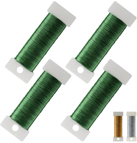 4 PCS Craft Wire 0.35 mm X 50m, Jewelry Wire Made of Robust Galvanized Iron, Does not Break Easily and Does not Rust, Floral Wire for Floristry Jewelry Making Handicrafts (Green)