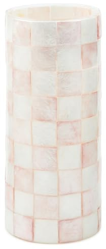 MACKENZIE-CHILDS Capiz Small Vase, Unique Flower-Vase Decor, Pink-and-White Rosy Check
