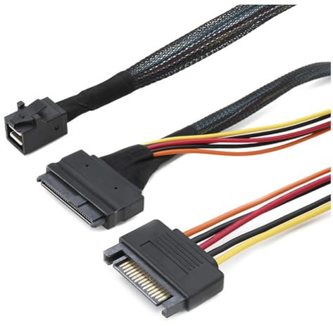 Huudngeje Cable Integrado 12G Mini SAS HD A U.2 36P SFF-8643 A SAS U.2 SFF-8639 con Fuente de Alimentación SATA de 15, Adecuado para SSD U.2