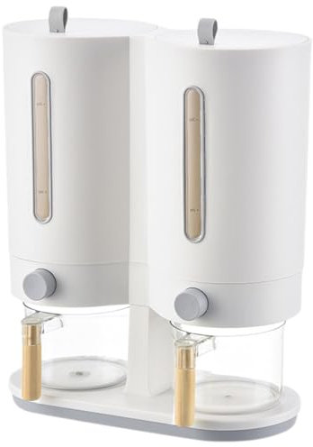Contenedor dispensador de cereales - 11 libras Dispensador de cereales de doble cubo transparente, judías verdes de soja para el hogar organizador de alimentos para comedor