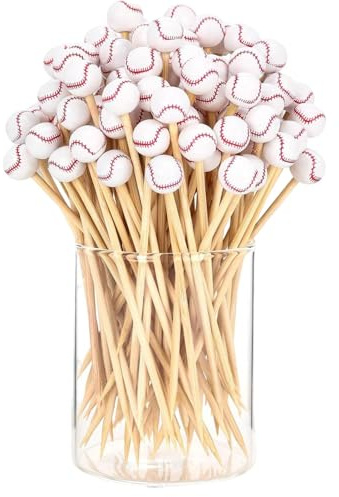 Tuxxjzm Púas de comida de fútbol, palillos de béisbol para cupcakes, bebidas, postres, brochetas de frutas para vacaciones, cumpleaños, bodas y fiestas