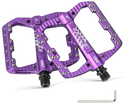 ENLEE Mountain Bike Pedals Flat, 3 Sealed Bearing Lightweight Aluminum Metal Bike Pedals 9/16, Purple Waterproof MTB Pedals Flat with Removable Anti-Skid Nails for Adult Mountain Road BMX Bike