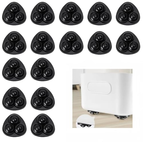 GIUSOBG 16 Pièces Roulettes pour Meubles, Mini Roulettes Auto-adhésives en PVC, Roulettes à 360° pour Appareils Ménagers, 3 Trous Mini Roulettes pour Poubelles, Boîtes (Nylon noir)