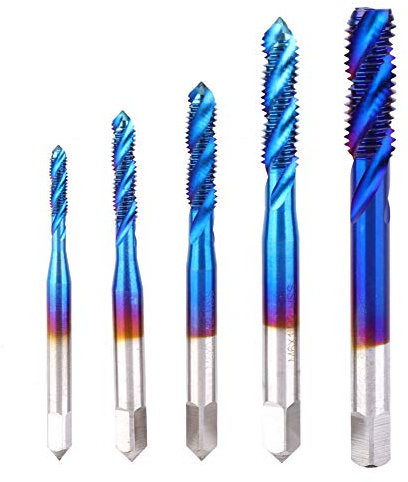 Ensemble de robinets en spirale de filetage à vis de 5pcs, acier à haute vitesse enduit bleu, tailles M3 M8, pour tapisser les machines-outils, remplacement facile et durée de vie
