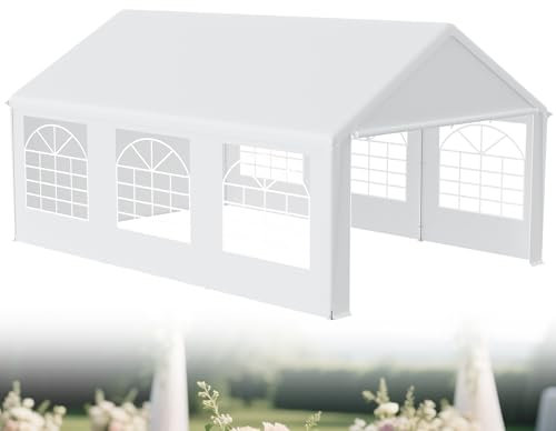 XMTECH Carpa para fiestas 4x6 m, impermeable, UV 50+, paneles laterales extraíbles, 24 m², lona de polietileno, estable, resistente