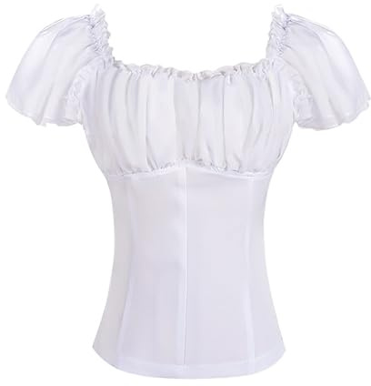 Camicetta da donna Dirndl camicia vittoriana rossa/nero corpetto top medievale steampunk a maniche corte crop top vintage corsetto bustier camicetta costume tradizionale Oktoberfest