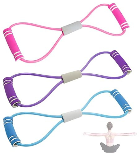 BCQTD Lot de 3 bandes de résistance Saludea avec poignées, extenseur de poitrine, bande de résistance pour le yoga, la gym, le fitness, 8 mots élastiques pour entraînement de force extensible des bras