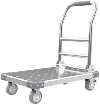 Gorilla Cart, Thickened Stainless Steel Trolley Flatbed Folding Trailer Silent Commercial Warehouse Express Handling Trolley,Versatile Garden & Yard Cart for All Seasons(M)