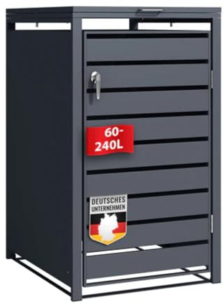 Floordirekt Mülltonnenbox 1er Mülltonne für 60-240 L - Anthrazit - inkl. Erweiterungsmöglichkeit - Mülltonnenverkleidung, 1 Tonne, Garten Müllhaus, Müllbox, Magnus