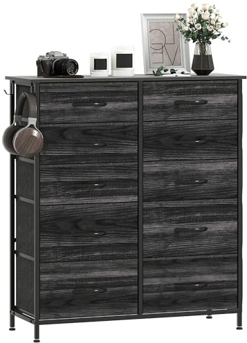 HOMCOM Chest of Drawers for Bedroom, 10 Fabric Drawers, Black