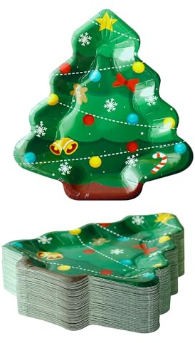 Winoo Design Kleine Teller, Weihnachtsbaum-Motiv, Einweg-Pappteller für Weihnachten, Dekoration, Partyzubehör, 50 Stück
