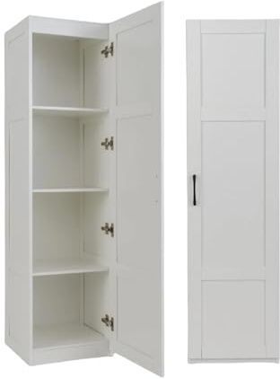 KOMFOTTEU Colonne de Salle de Bain à 4 Niveaux, Armoire de Rangement Haute avec Porte & Dispositif Anti-basculement, Meuble Colonne, pour Salon, Cuisine, Chambre, 40 x 37,5 x 150 cm (Blanc)