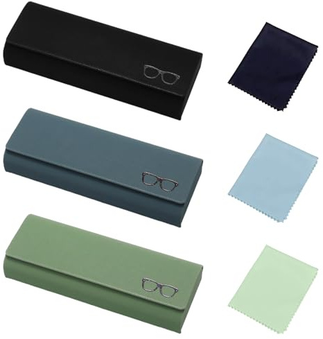 Rthynti 3Pcs Hard Shell Glasses Cases, Portable Eyeglass Cases, Portable Glasses Storage with Cleaning Cloth, Glasses Case with Magnetic Snap Fastener for Travel, Work and Daily Use