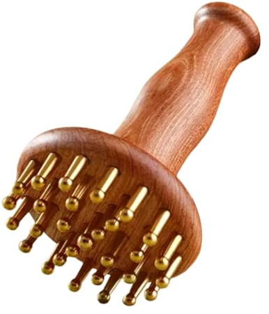 CTIRCHIU Wooden Guasha Massage Comb with Ergonomic Handle for Full-body Meridian Therapy Natural Scalp and Brass Pressure Brush for Relaxation Back Abdomen Thighs and Arms Portable Hair