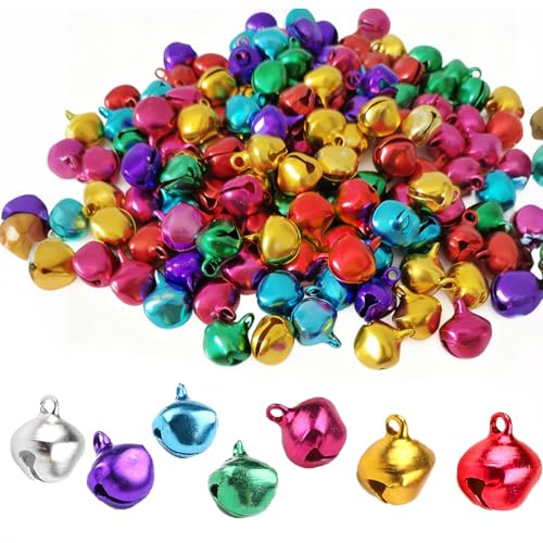 150 Stück Kleine Glöckchen 12mm zum Basteln mit Öse,Mini Christmas Bells Aluminium,für Kinder DIY,Weihnachtsbaum Deko,Geschenkdeko,Haustiere