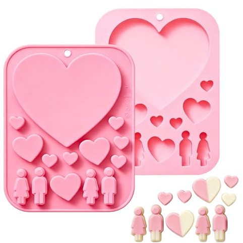 Moldes de silicona en forma de corazón para parejas, moldes para hornear con temática del día de San Valentín, adecuados para chocolates, cubitos de hielo, dulces, jabones hechos a mano, gelatinas y
