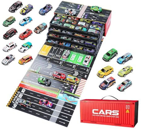 Zurückziehbare Spielzeugautos | 48 Teile Kleine Fahrzeuge Mit Eingebauter Garage | Rückzieh Spritzguss Metall Rennwagen,Für Weihnachten, Geburtstag, Klassenparty, Spielaktivitäten Und Belohnung