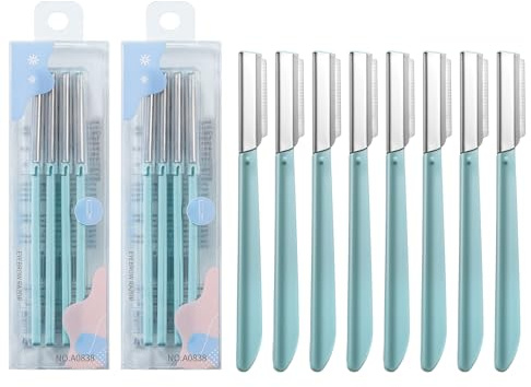 Lanjue Lot de 8 rasoirs à sourcils, lames de dermaplaning pour le visage, rasoirs pour le visage pour femme et homme, outil de rasage (vert)