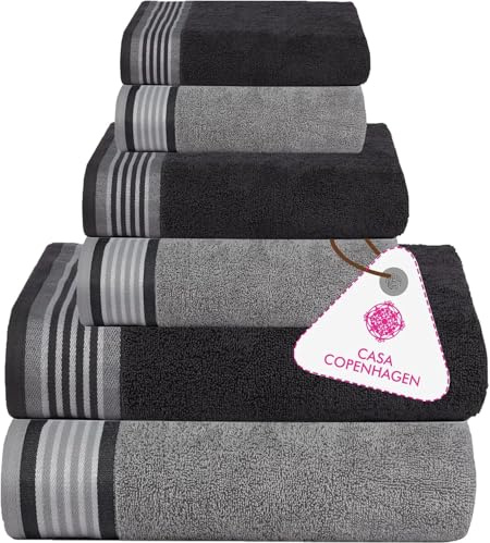 CASA COPENHAGEN He & She 6-piece towel set, Pine Grey + Grey Violet, 550 g/m², 2 bath, 2 hand, 2 washcloths, Designed in Denmark, Made from Egyptian cotton for bathroom, kitchen and shower.