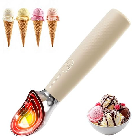Cuillère À Crème Glacée Chauffée, Cuillère Électrique Rechargeable avec Affichage Led, Contrôle de la Température À 3 Vitesses, Cuillères À Glace Dure À Déclenchement Automatique de la Chaleur white