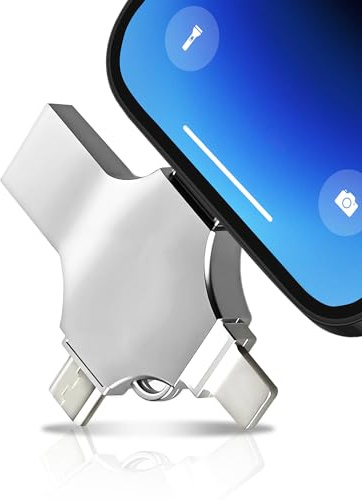 Clé USB 128 Go, 4-en-1 (iOS/USB-C/Micro-USB/USB-A), sans Application, Lecteur Flash pour iPhone, iPad, Android, PC et Mac, Extension de Stockage Externe pour Photos et Vidéos