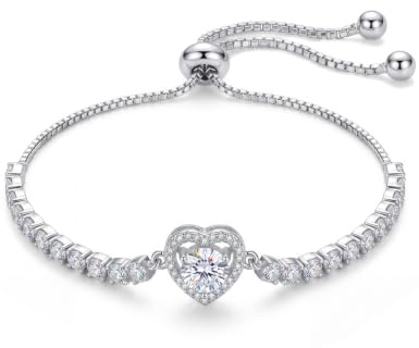 RoseJeopal Tennis Bracelets for Women, Adjustable Slider Silver Bracelet | 5A Cubic Zirconia Bracelet, Birthstone Jewellery, Birthday Gifts, Hypoallergenic Material, Suitable for Most Wrists