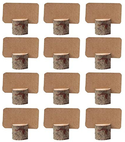 Amajoy Tischkarten-Halter, aus Holz, Vintage-Stil, 12 Stück, mit 12 Tischnummer-Karten aus braunem Karton, für Partys, Hochzeiten, als Deko zu Hause, im Büro usw.