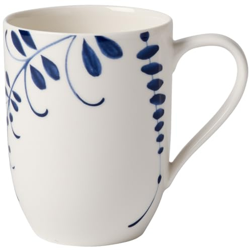 Villeroy und Boch Vieux Luxembourg Brindille Kaffeebecher, 370 ml, Höhe: 10,4 cm, Premium Porzellan, Weiß/Blau