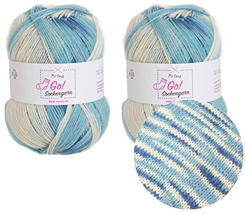 My Oma Sockenwolle, 2 Knäuel, Sockengarn Go! Wolke (Fb 322), 2 Knäuel Blaue Sockenwolle à 100g, Sockenwolle 4fädig, Nadelstärke 2,5-3mm, Socken Wolle 200g, Wolle zum Socken Stricken