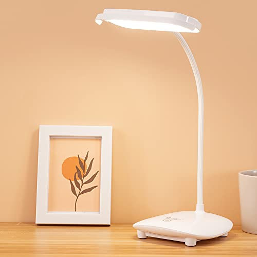 MAYTHANK Cordless Desk Lamp Reading Light 40 LED, Rechargeable Table Lamp Battery*2 Operated,Small Gooseneck Reading Study Bedside Lamp for Kids Bedroom Home,Touch 3 Modes,Two Ways Power, White