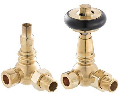 Arroll Petworth UK15 CTRV Corner Thermostatic Radiator Valve and Lock Shield Set | Antique Brass