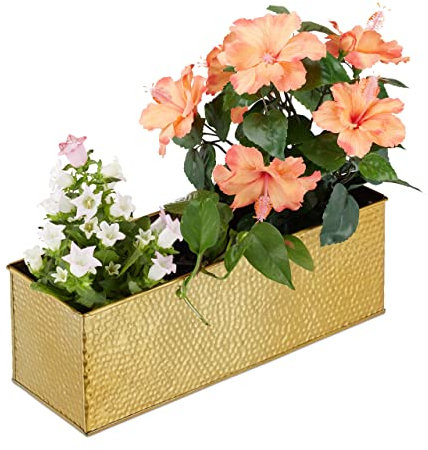 relaxdays Vaso Rettangolare per Fiori, Cassetta per Piante da Interno, Fioriera in Metallo, Erbe Aromatiche, Oro