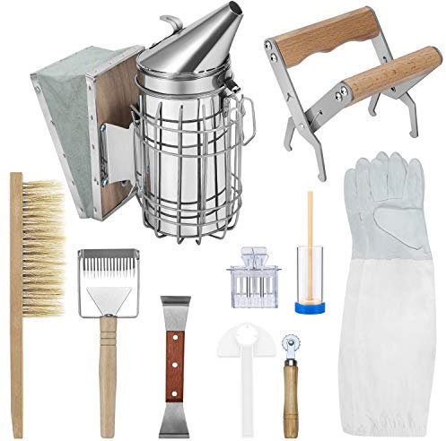 Flexzion verktygssats för biodling – 10 st väsentliga biodlarutrustning – allt – nybörjare bikupa startkit rökare, uncapping, drottningmarkering, bikupverktyg