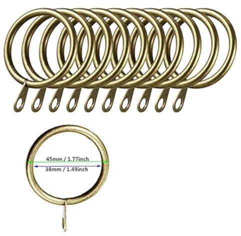 iPEAK 50 Pack Metal Curtain Rings Hanging Hooks For Curtains and Rods, 38mm Internal Diameter (Brass)