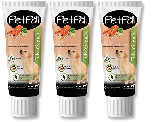 PetPäl Saucisse pour Chiens TuboSnack - Lot de 3: Crème de Saumon en Tube - Premium Friandise naturellement délicieuses sans Céréales, Sucre, Sel - Aussi pour Les Chiots - Made in Germany