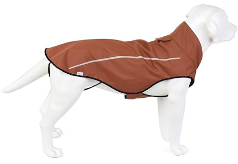 Mile High Life Hunderegenmantel Einstellbare wasserdichte Haustierkleidung Leichte Regenjacke mit reflektierendem Streifen Einfacher Einstiegsverschluss (M,Braun)