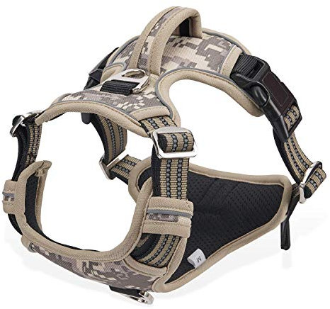 Dociote Anti Zug hundegeschirr Brustgeschirr Sicherheitsgeschirr mit Griff und Reflektorstreifen No Pull Geschirr für mittele & große Hunde L Tarnbraun