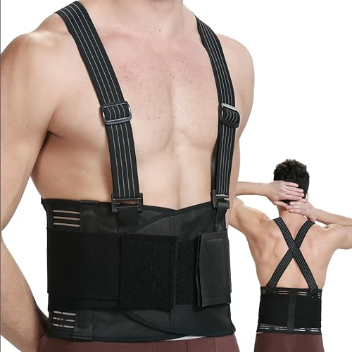 Neotech Care Back Support Belt with Braces for Work - Industrial Lifting Support, Elastic Compression, Hook & Loop Fastening (Charcoal Colour, Size S)