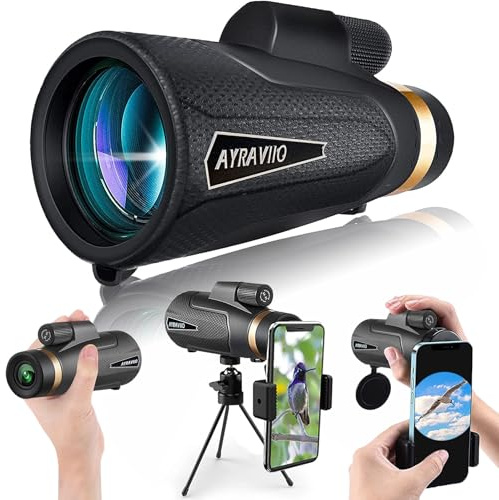 Birthday Gifts for Men Dad Husband Him Young, 12x60 Powerful Monocular Telescope with Phone Adapter & Tripod, SMC & BAK4 Prism, for Fathers Day, Hiking Gifts for Outdoors Lover