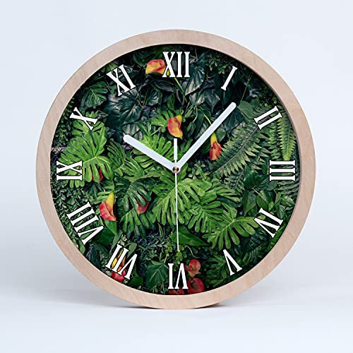 Tulup Holzuhr Uhr Holz ⌀ 20cm Dekoration Wanduhr Modern Runde Stille Uhren Weiße Uhrzeiger - exotische Dschungel