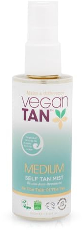 VeganTan Self Tanning Face Mist, Fake Tan Spray for Glowy Look for Up to 7 Days, Refreshes and Moisturises Skin while Enhancing Tan - 100ml