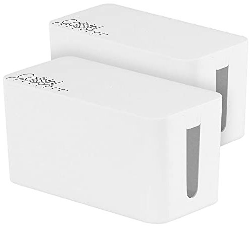 Callstel Kabelboxen Steckdose: 2er-Set Kabelboxen klein, 23,5 x 11,5 x 12 cm, weiß (Kabelordner, Schachteln zum Kabelsalat ordnen)