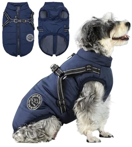 Savlot Hundejacke Winterweste Jacken Hundemantel Hundepullover Haustier Skifahren Kostüm Ärmellose Baumwolle Gepolsterte Weste Mit Brustgurt Gurt - Dunkelblau, XS