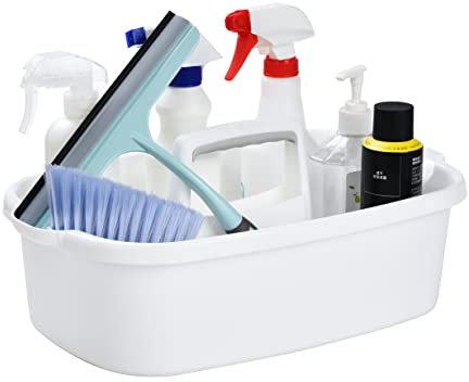 ALINK Bolsa de plástico grande para ducha, organizador portátil con asa para dormitorio, baño, jardín, cocina, suministros de limpieza, color blanco