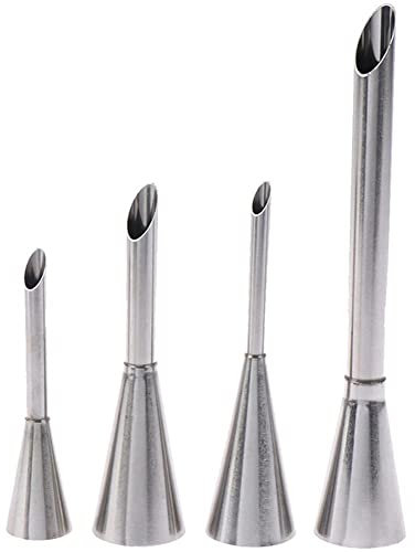 Bemvp 4pcs Food Grade Stainless Steel Eclair Puff Nozzles Cupcake Filling Tube Pastry Syringe Cream Piping Tips Kitchen Tools