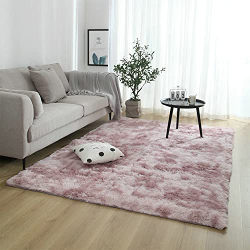 LIUWEIE Anti-Rutsch Teppich 140x140cm Hochflor Teppich kunstfell Teppich Anti-Rutsch Unterseite für Wohnzimmer flauschig Shaggy Schlafzimmer Bettvorleger Carpet, Pink Lila