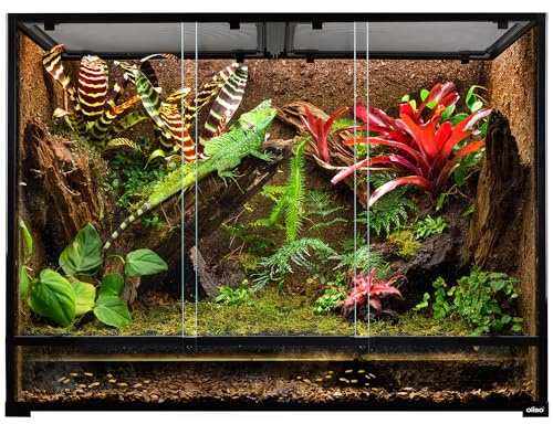 OiiBO 135 Gallon Reptile Terrarium, 48 x 18 x 36 Full Tempered Glass Vertical Reptile Tank,Front Sliding Door with Top Screen Ventilation Reptile Amphibian Tall & Extra-Long Habitat Enclosure Cage