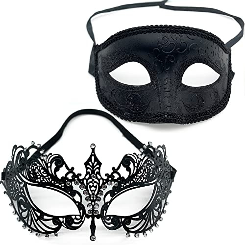 DHER Augenmaske Maskerade Maske Spitze Augenmaske Maskerade 2-teiliges Party-Metall-Diamant-Eisen-Masken-Set, Maskerade-Maskerade-Masken, Paar-Maskerade-Masken Augenklappen, Halloween Masken