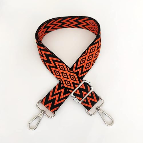 Boho Verstellbar Schulterriemen für Taschen 3.8cm Mehrfarbiger Breiter Taschengurt Schultergurt für Damen und Herren Verstellbar Riemen Taschenhenkel Umhängegurt für Taschen Handtaschen,Orange Schwarz